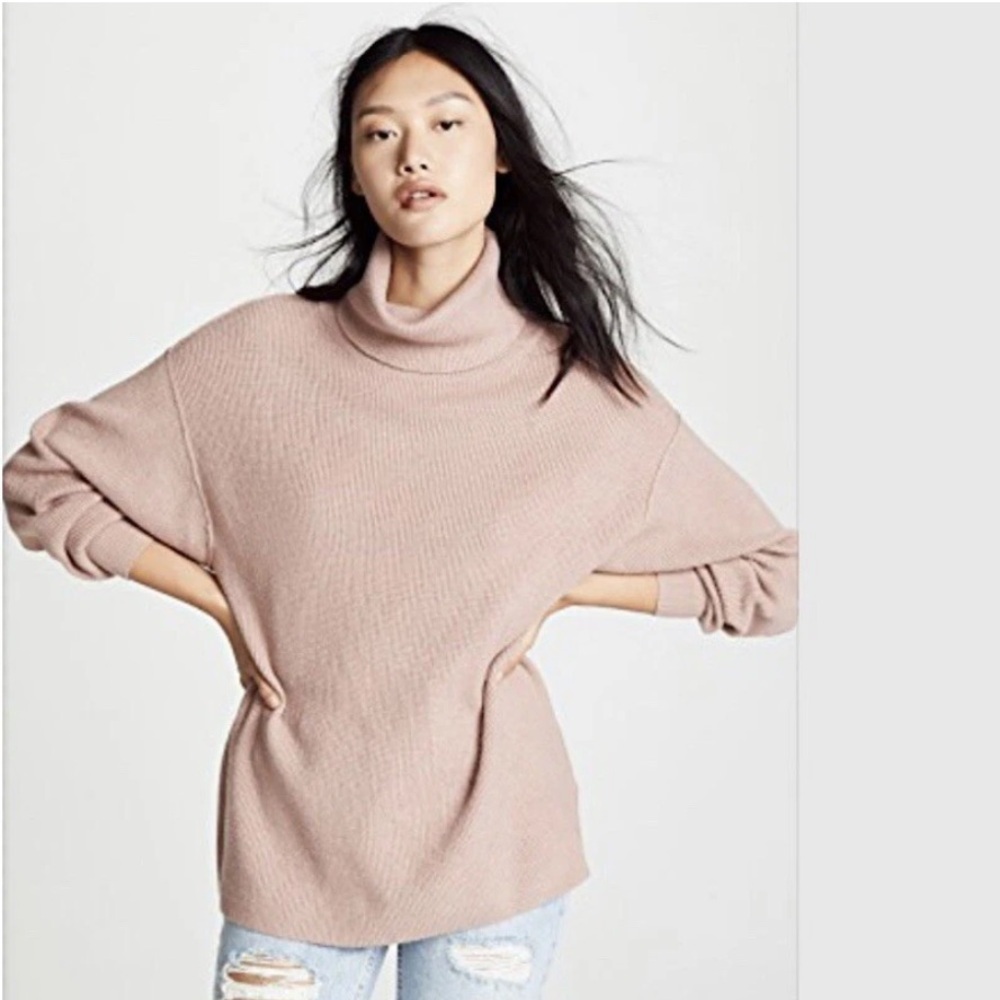 Free People XS Softly Structured Knit Tunic Dusty Mauve Pink Turtleneck Sweater